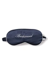 Petite Plume Bridesmaid Embroidered Silk Sleep Mask In Navy