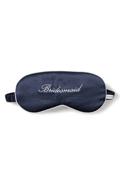 Petite Plume Bridesmaid Embroidered Silk Sleep Mask In Navy