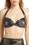 Norma Kamali Bill Metallic Bikini Top In Gunmetal