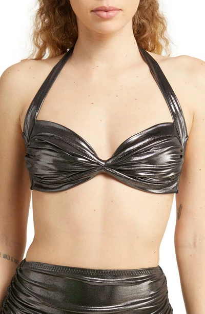 Norma Kamali Bill Metallic Bikini Top In Gunmetal