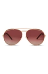 Diff Dash 59mm Aviator Sunglasses In Rose Gold / Wine