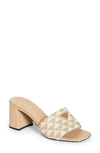 Prada Triangolo Jacquard Flat Slide Sandals In Beige