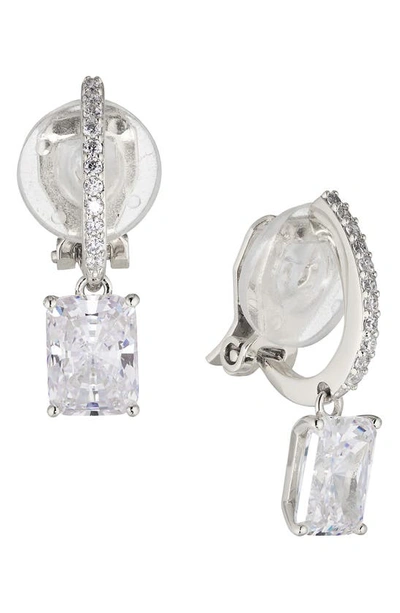 Nadri Modern Love Dangle Clip On Earrings In Rhodium