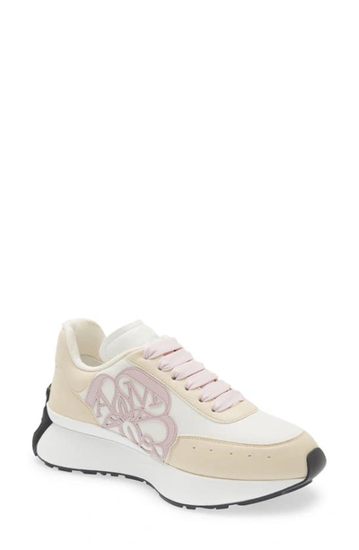 Alexander Mcqueen Sprint Colorblock Retro Runner Sneakers In White,beige,pink