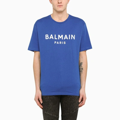 Balmain Printed T-shirt In Electric Blue,white