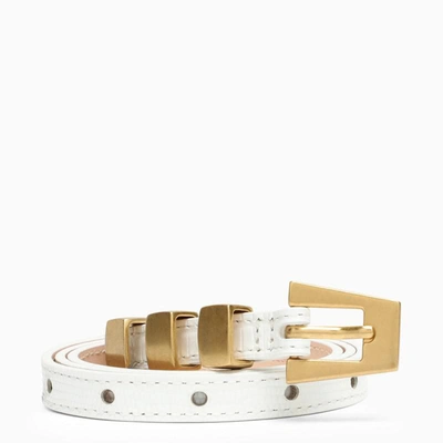 By Far Vic Skinny Lizard-embossed Leather Belt In White