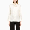 Max Mara Toano Silk Satin Twill Shirt In White