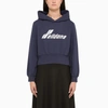 We11 Done Solid Color Cropped Hoodie With Printed Logo In Blue