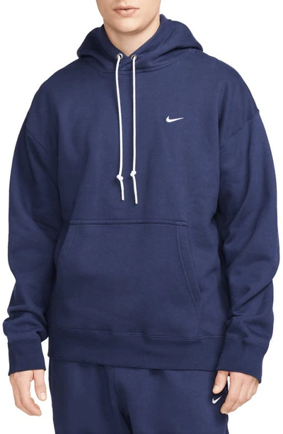 Nike Solo Swoosh Fleece Hoodie In Midnight Navy/ White