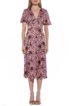 Alexia Admor V-neck Puff Sleeve Midi Dress In Brown Floral