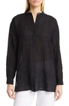 EILEEN FISHER MANDARIN COLLAR BOXY ORGANIC LINEN & COTTON SHIRT