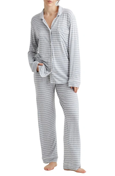 Papinelle Kate Jersey Pajamas In Grey White Stripe