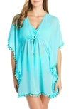 BLEU BY ROD BEATTIE GYPSET POMPOM SHEER COVER-UP CAFTAN