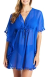 BLEU BY ROD BEATTIE GYPSET POMPOM SHEER COVER-UP CAFTAN