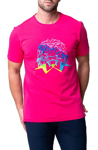 Maceoo Lion Face Embroidered T-shirt In Fuchsia