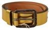 John Galliano Gold Genuine Leather Rustic Silver Buckle Waist Belt In Gold