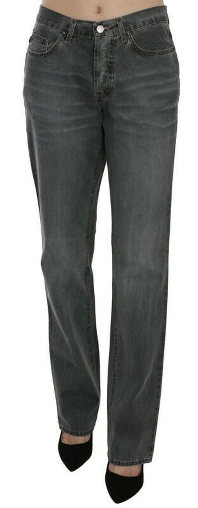 Just Cavalli Grey Washed Mid Waist Straight Denim Trousers Jeans