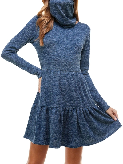 Be Bop Juniors Womens Tiered Short Sweaterdress In Blue
