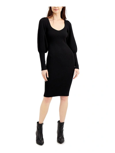 French Connection Joss Womens Wool Blend Deep  V Neck Midi Dress In Black