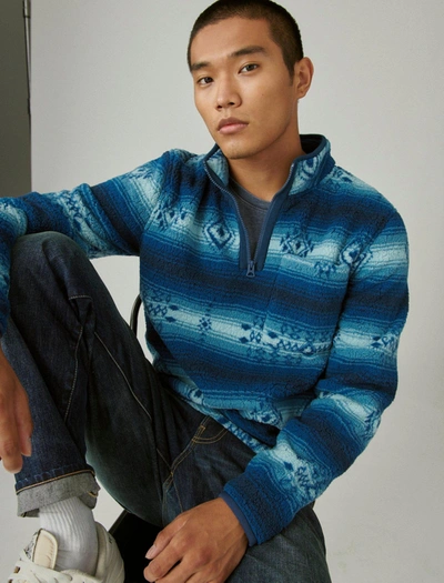 Lucky Brand Southwestern Print High Pile Fleece Utility Mock Neck Sweatshirt In Blue