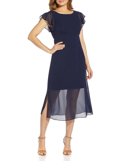 Adrianna Papell Womens Chiffon Illusion Cocktail And Party Dress In Blue