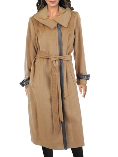 Cole Haan Plus Womens Wool Blend Belted Wrap Coat In Brown