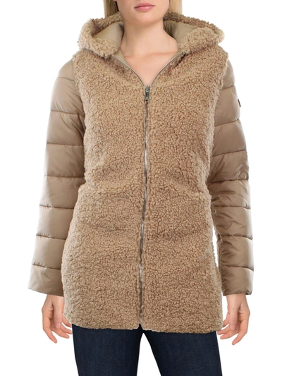 Sam Edelman Womens Faux Fur Cold Weather Anorak Jacket In Brown