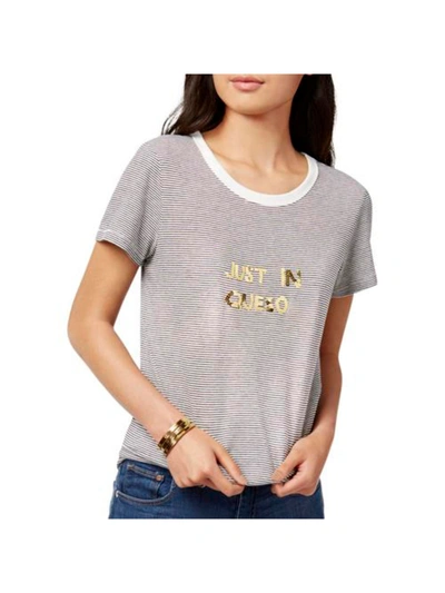 Bow & Drape Juniors Just In Queso Womens Festive Sequined Logo T-shirt In Multi