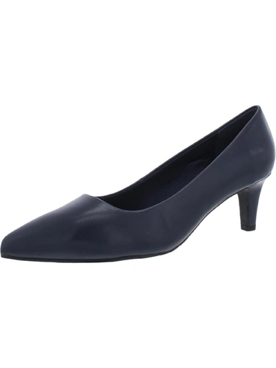Easy Street Pointe Womens Faux Leather Slip On Pointed Toe Heels In Blue