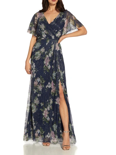 Adrianna Papell Womens Metallic Floral Evening Dress In Multi
