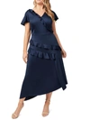 ADRIANNA PAPELL PLUS WOMENS SATIN RUFFLED COCKTAIL AND PARTY DRESS