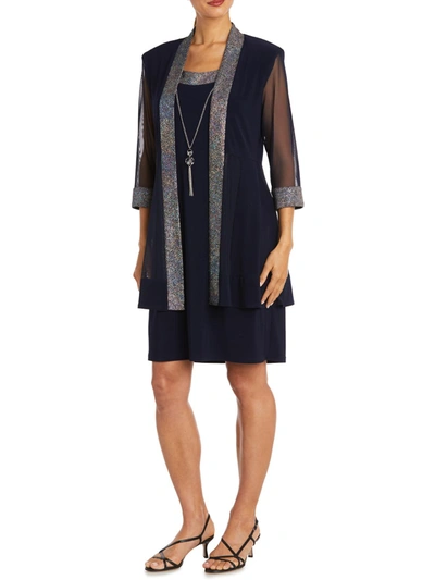 R & M Richards 2-pc. Metallic-trim Necklace Dress & Jacket In Navy