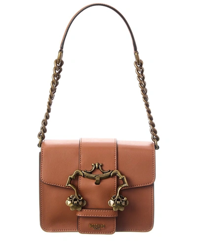 Moschino Baroque Buckle Leather Shoulder Bag In Brown