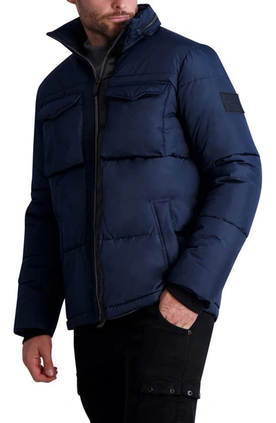 Karl Lagerfeld Quilted Zip Out Hood Puffer Jacket In Navy