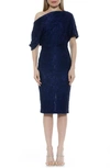 Alexia Admor Tayla Draped One Shoulder Lace Midi Dress In Navy