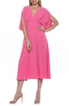 Alexia Admor August Draped Sleeve Fit & Flare Midi Dress In Pink