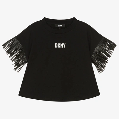 Dkny Babies' Girls Black Fringed Logo T-shirt