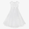 SARAH LOUISE GIRLS WHITE EMBROIDERED TULLE COMMUNION DRESS