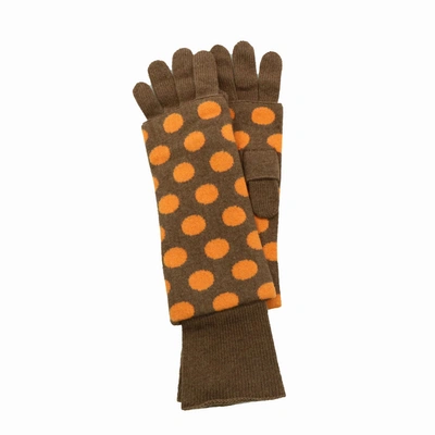 Portolano Two In One Gloves And Armwarmer In Polka Dots In Brown
