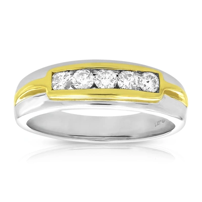 Vir Jewels 1/2 Cttw Men's 5 Stone Diamond Engagement Ring 14k Two Tone Gold Si Clarity In Silver