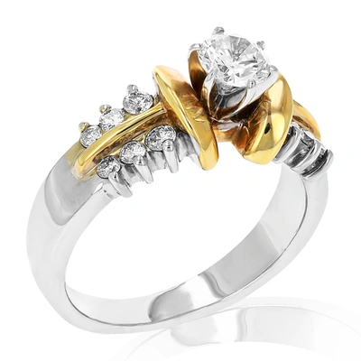Vir Jewels 1 Cttw Cz And Diamond Engagement Ring 14k Two Tone Gold Round Bridal In Silver