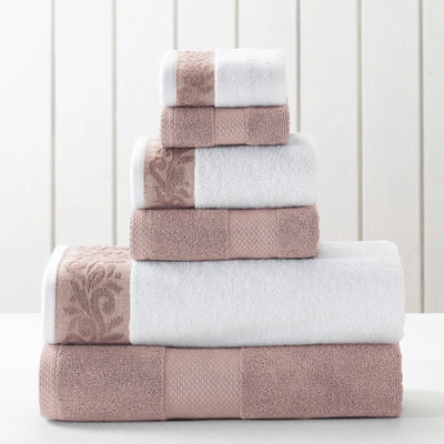 Modern Threads Filgree Jacquard Border Towel 6-piece Set Dusty Rose In Pink