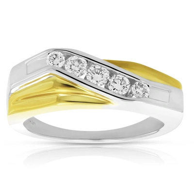Vir Jewels 1/2 Cttw Men's 5 Stone Si1 Clarity Diamond Ring 14k Two Tone Gold In Silver