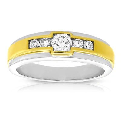 Vir Jewels 1/2 Cttw Men's 5 Stone Diamond Engagement Ring 14k Two Tone Gold Round In Silver