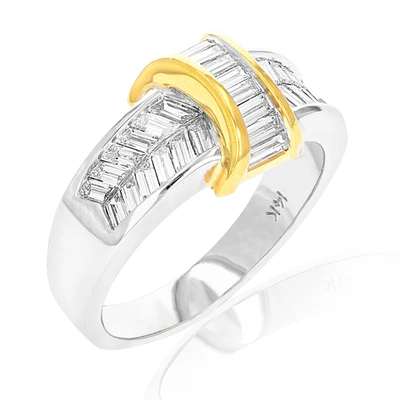 Vir Jewels 1.10 Cttw Baguette Diamond Wedding Band 14k Yellow And White Gold Channel In Silver