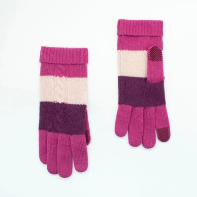 Portolano Cashmere Tech Gloves With Cables In Pink