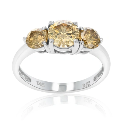 Vir Jewels 2 Cttw 3 Stone Round Champagne Diamond Engagement Ring 14k White Gold