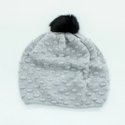 Portolano Stitched Hat With Rabbit Fur Pom In Grey