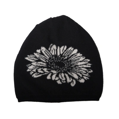 Portolano Cashmere Hat In Flower Design In Black