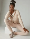 Lucky Brand Cloud Jersey Waffle Knit Zip-up Hoodie In Pink